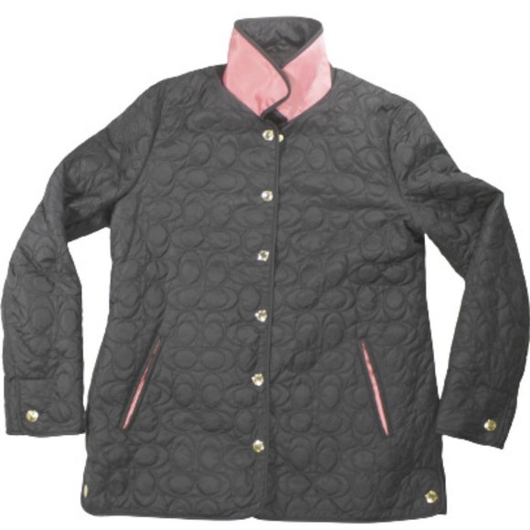 Coach Womens Jacket M Quilted Black Pink Monogram Designer Fashion - Picture 2 of 8